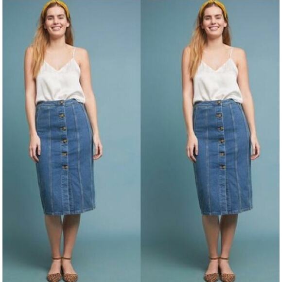 Anthropologie Dresses & Skirts - Anthropologie Pilcro Button-Front Denim Midi Skirt | Medium Wash | Size 6